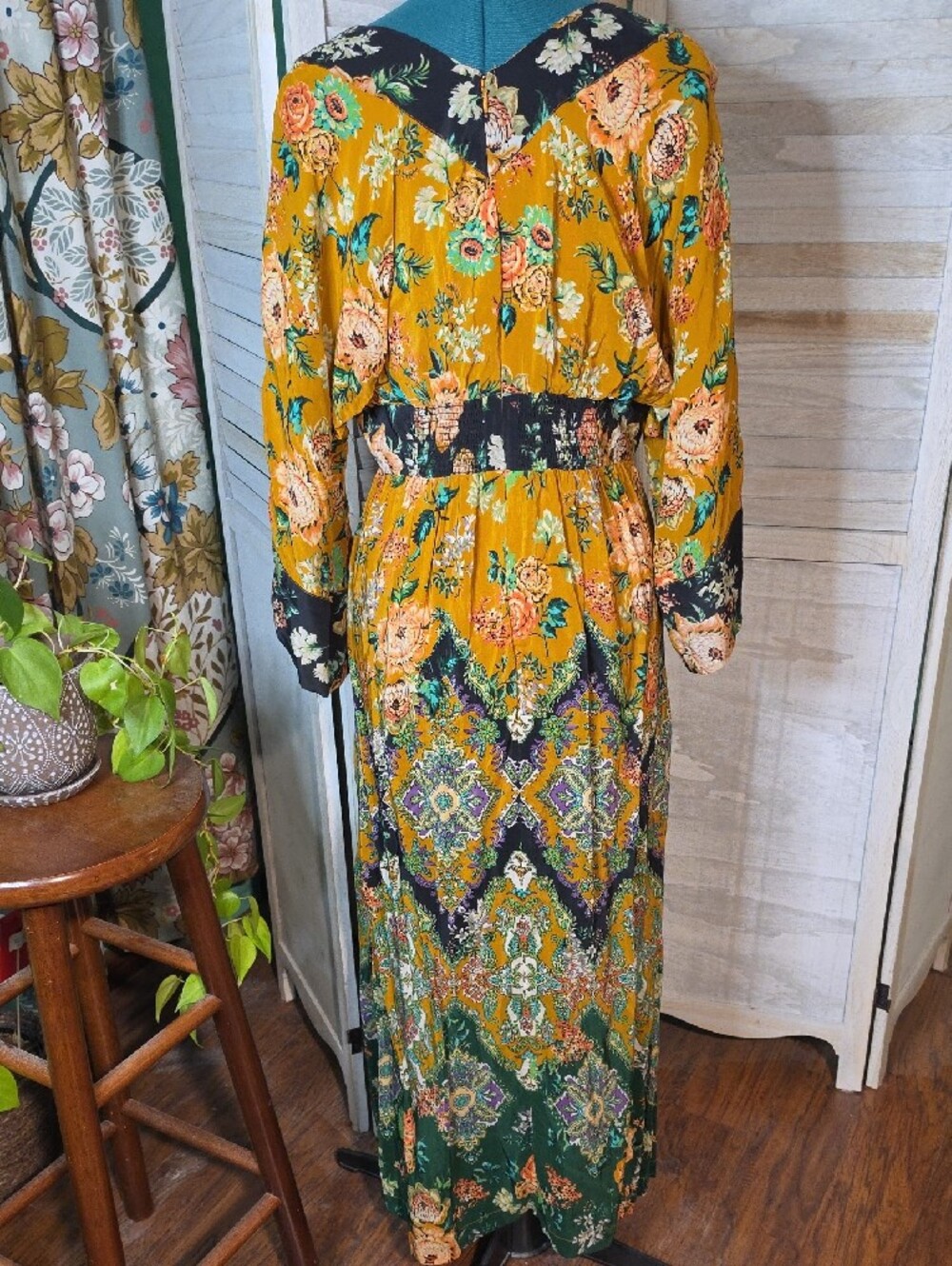 Anthropologie Printed V-Neck Maxi Dress 10 Boho Floral - Picture 6 of 6